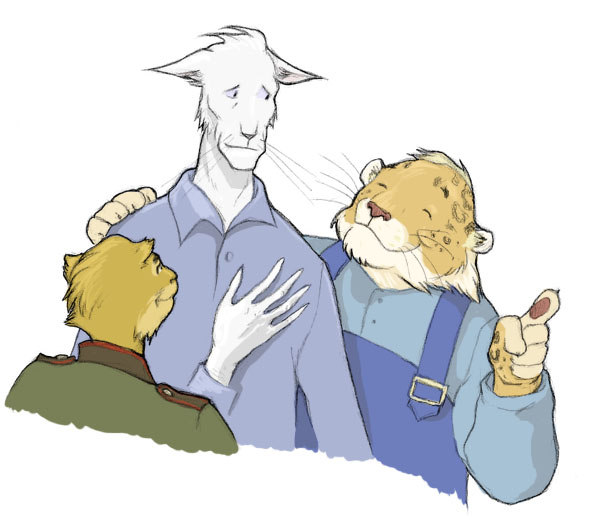 Рабентриллера прогнали из литературного произведения. Хорек Пукерман и леопарда Джейн успокивают его ))