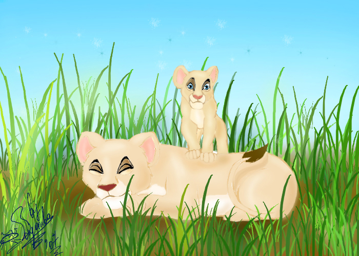 Мама-львица и ее львенок.