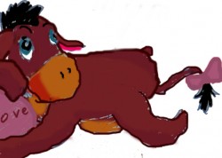 попытка покрасить рисунок,нарисован по пижаме(на ней такие ослики,но рожевые)