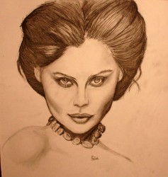 некоторое время назад я увлеклась рисованием портретов. Отсканировать их забываю вечно, эта тетка - то что осталось. Срисовала я ее с фотографии в журнале, но получилась все равно не слишком похожа.